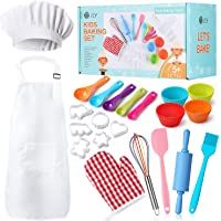 Real Kids Baking Set 32 piezas incluye delantal para niños- sombrero de chef- guante de horno- herramientas reales para…